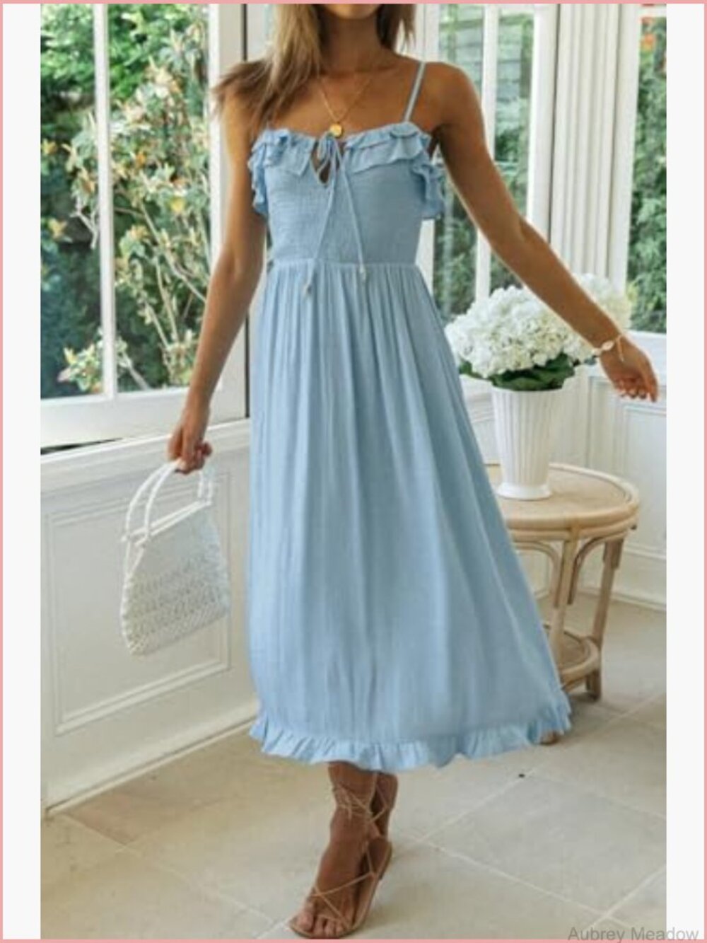 Sleeveless V-Neck Ruffle Midi Boho Dress Summer Casual Flowy A-Line - Picture 5 of 7